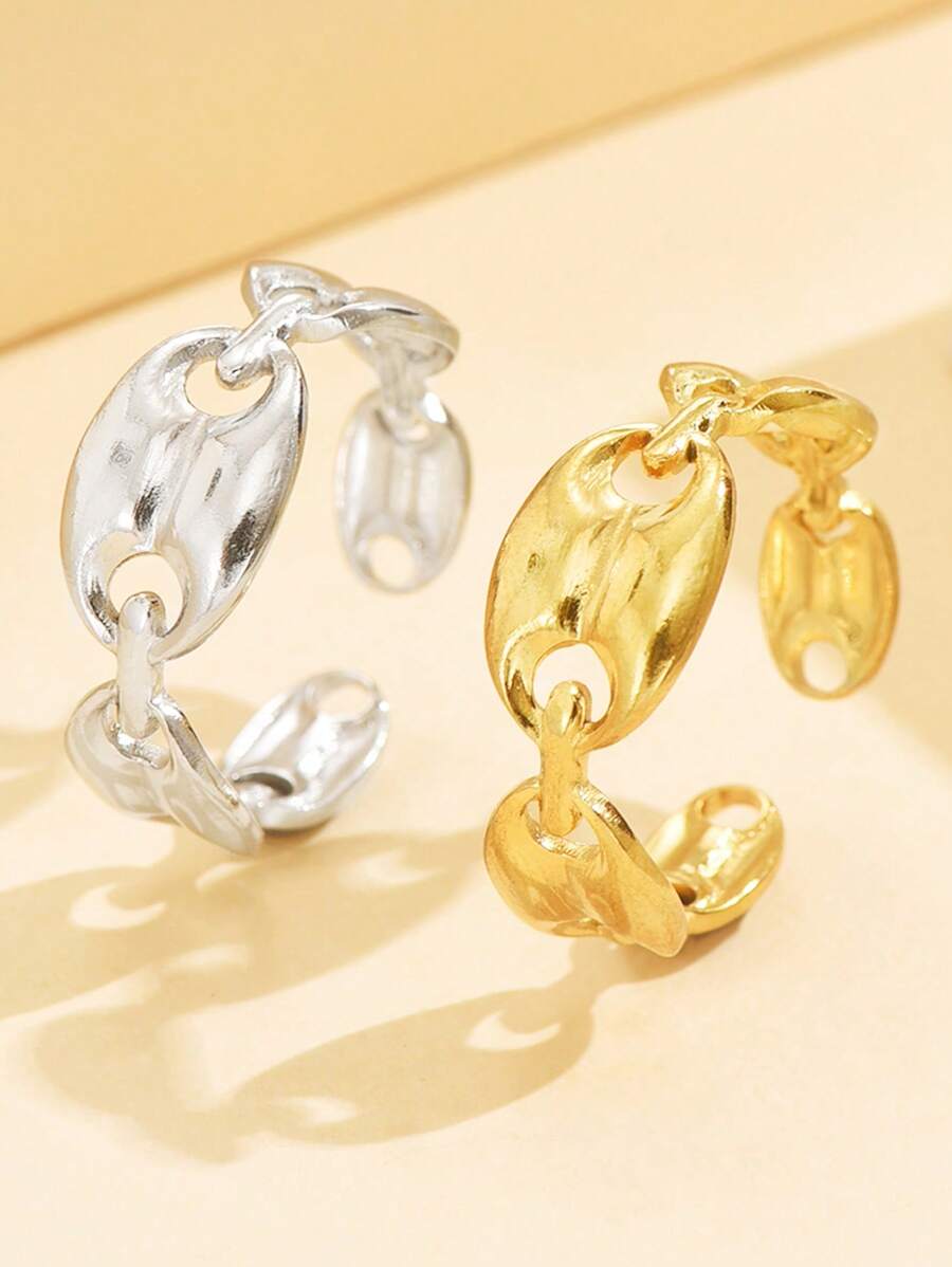 1 Stück minimalistischer offener ovaler Edelstahl-Ring, vielseitiger glatter mit 18K Gold beschichteter wasserdichter Accessoire für den täglichen Gebrauch