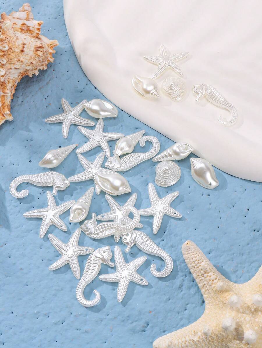 Pacote com 25g de acessórios para joias faça você mesmo, estrela-do-mar, cavalo-marinho e concha-do-mar