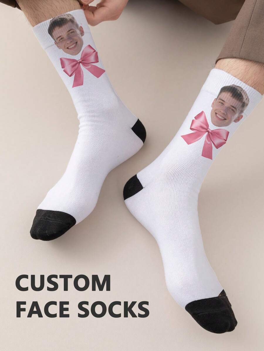 1 paire de chaussettes mi-longues personnalisées pour hommes avec n'importe quel visage. Chaussettes personnalisées avec photos