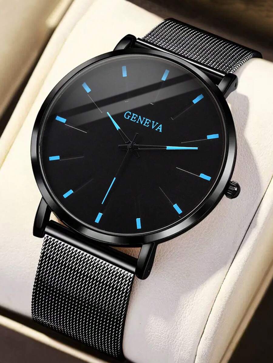 1pc Business And Leisure Men's Watch, A Casual And Simple Round Men's Mesh Quartz Watch, Suitable For Parties, Festivals, And Daily Business Wear, The Best Gift For Men.