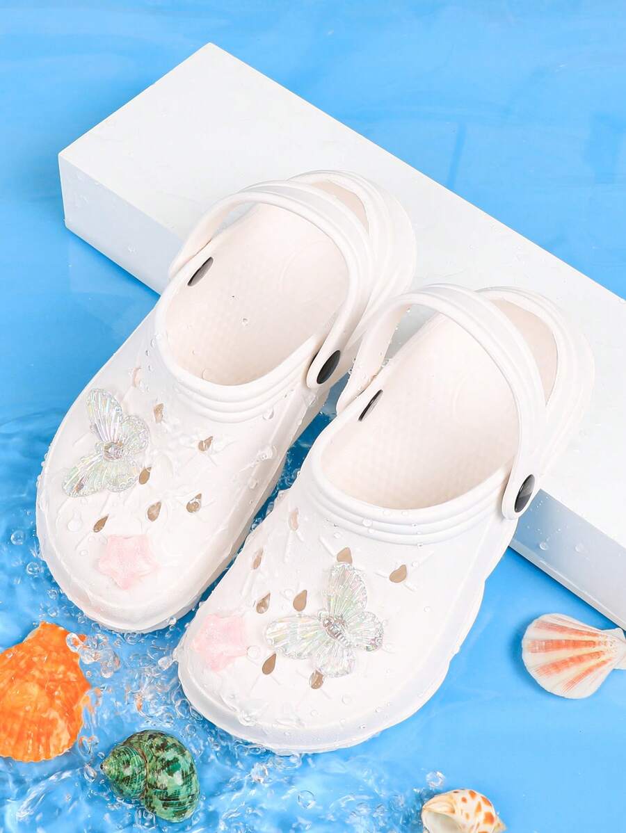 Zuecos de madera con perlas para niñas, zapatos de jardín, sandalias ligeras y cómodas de suela calada con adorno de lazos - Apropiados para el hogar, el jardín y exteriores, Pantuflas de EVA para niñas