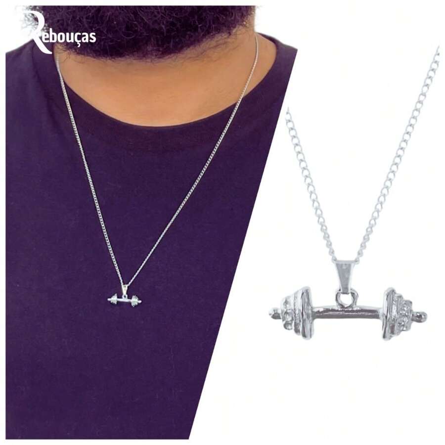 Colar Corrente Masculina Halter Academia Fitness Aço Inoxidável 60 cm