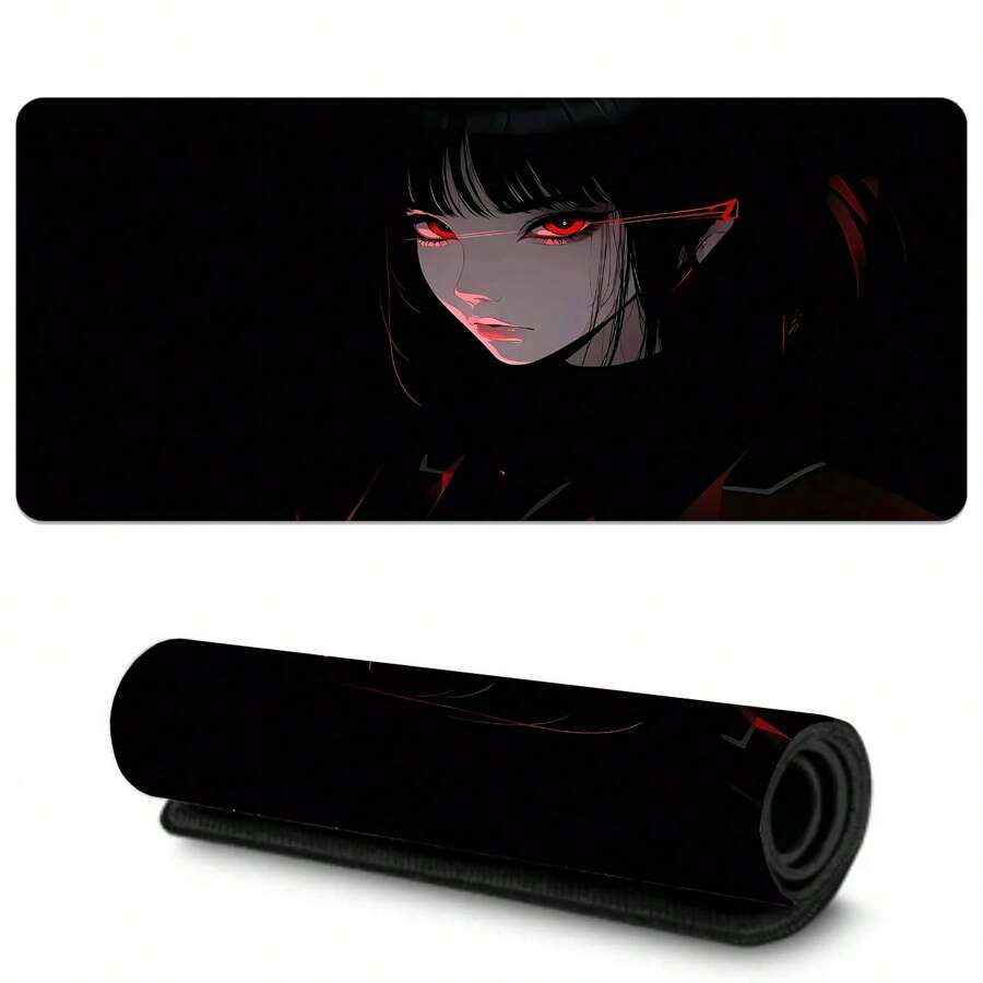 1pc XXL Dark Style Of Anime Girls Desk Mat - HD Printed Mousepad With Black Red Design, Large Gaming & Office Keyboard Pad, Natural Rubber Material, Perfect Gift For Gamers