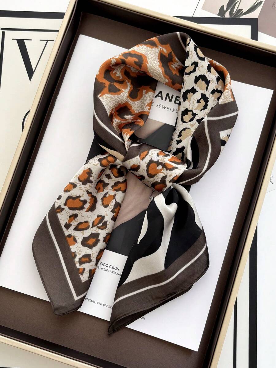 1 Stück Damen & Herren Leopardenmuster Seide-ähnlicher Patchwork Stirnband-Schal, elegantes Accessoire für Frühling/Sommer