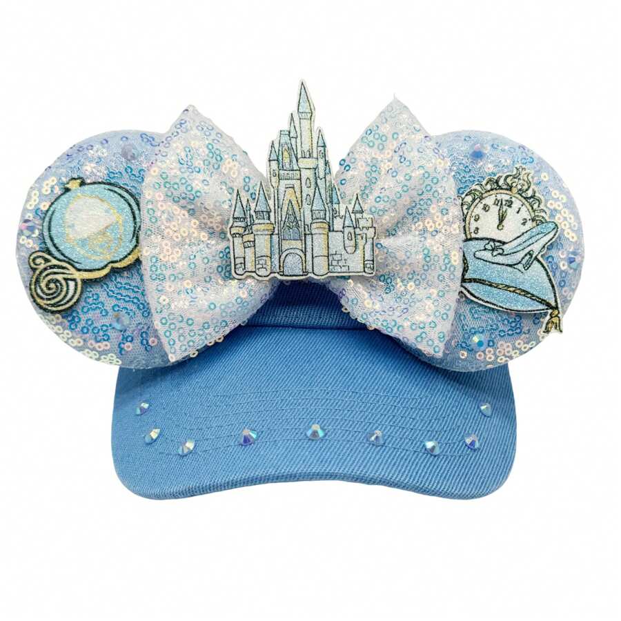 Disney Sonnenhut, Kürbisschloss Pailletten Schleifenhut, Freizeitpark Dekoration Mütze ohne Schirm, Kostümspiel Zierde Haaraccessoire