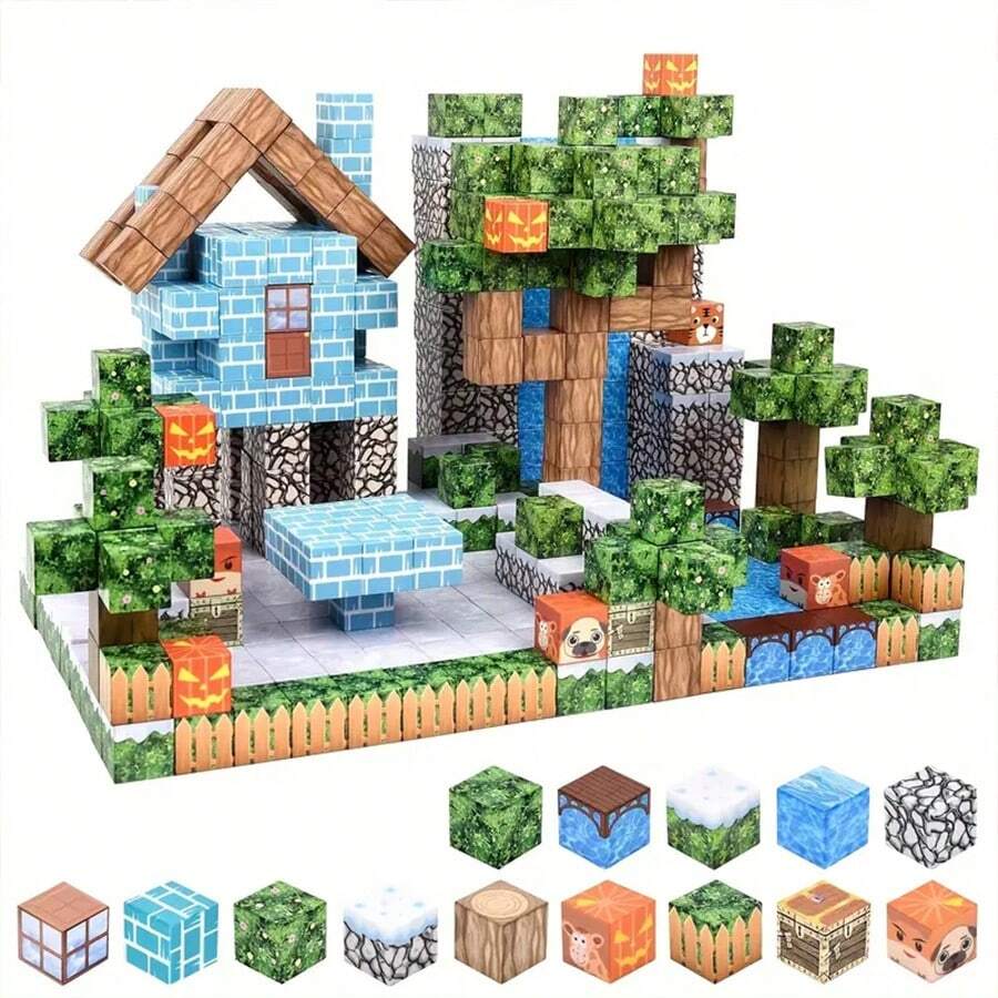 100pcs Magnetic Building Blocks Set - Creative Cubic Construction Toy, Made Of ABS, Family & Animal Themes, Suitable For International Day & Halloween Gifts, International Day Gifts | Interesting Design | Durable Structure, Magnetic Building Blocks Toy