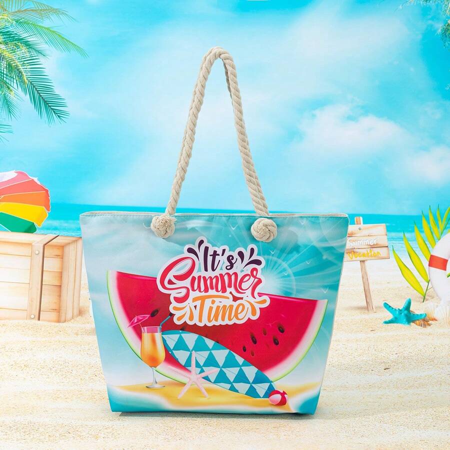 New Fashion Print Shoulder Bag, Casual Beach, Student, Shopping, Holiday Essential, Spacious