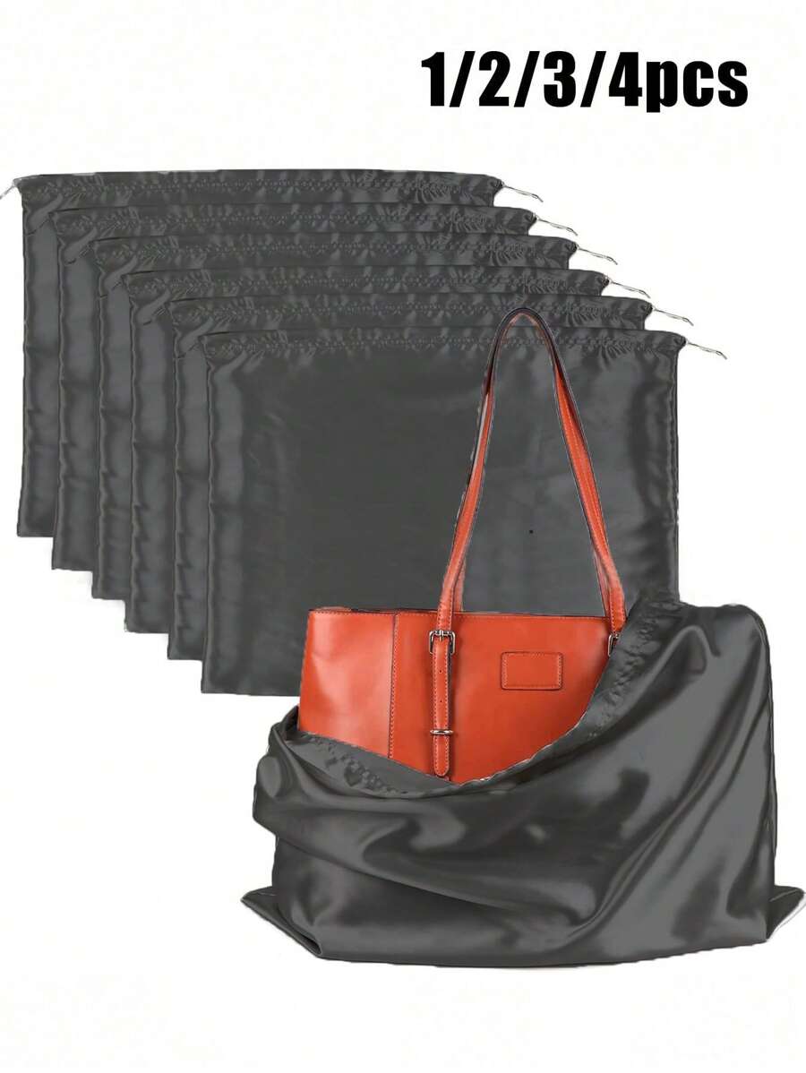 1pc Black Polyester Satin Dustproof Drawstring Bag For Jewelry,Silk Dustproof Drawstring Travel Storage Pouch,Portable Clothing Shoes Drawstring Bundle Pockets, High Capacity Dust Bags For Handbags,Self-Sealed Drawstring Storage Bag, Travel Supplies, Storage And Organization