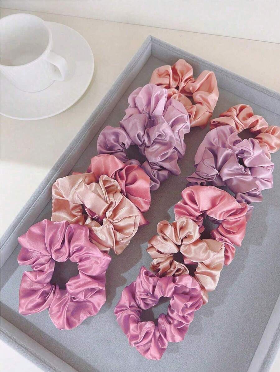 12 Stück rosa Satin Haargummis, elegante Imitat-Seide Haargummis mit hoher Elastizität, Haraccessoires für Frauen