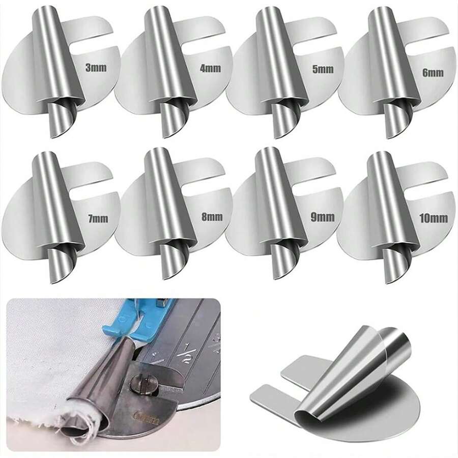 8 PCS Universal Sewing Rolled Hemmer Presser Foot 3-10mm Pull Tube Spiral Edging Roller Hemming Puller Tube Sewing Machine Accessories
