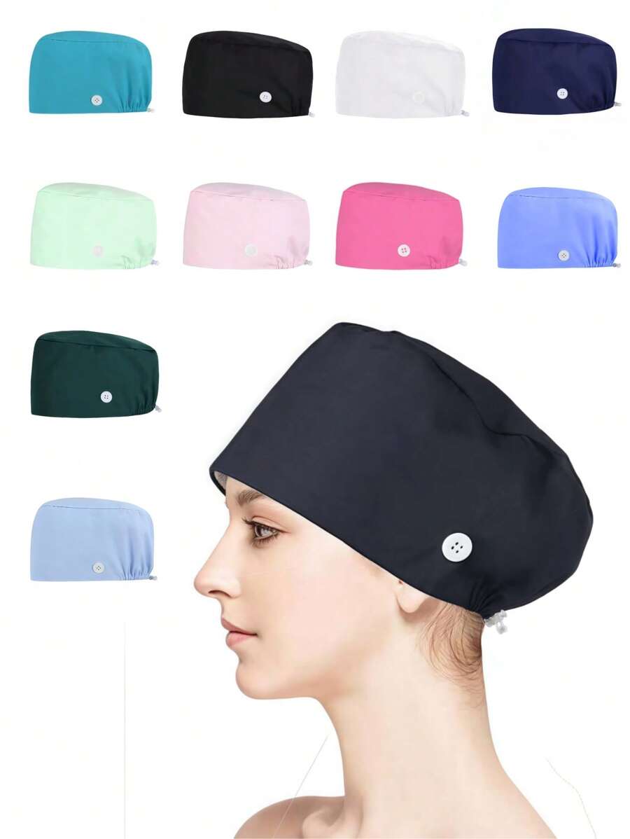 1 pièce Casquette de travail ajustable de couleur unie pour femmes/casquette d'infirmière, design réglable pour le printemps, l'été, l'automne et l'hiver, antibactérien et anti-poussière, convient au personnel médical comme les médecins, les infirmières et les travailleurs de nettoyage