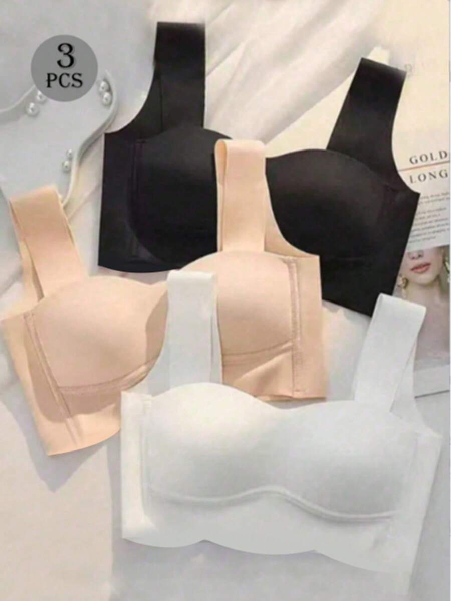 3pcs Seamless Wirefree Padded Bras For Small Bust, Gather Lift Push Up Underwear Sports Bras