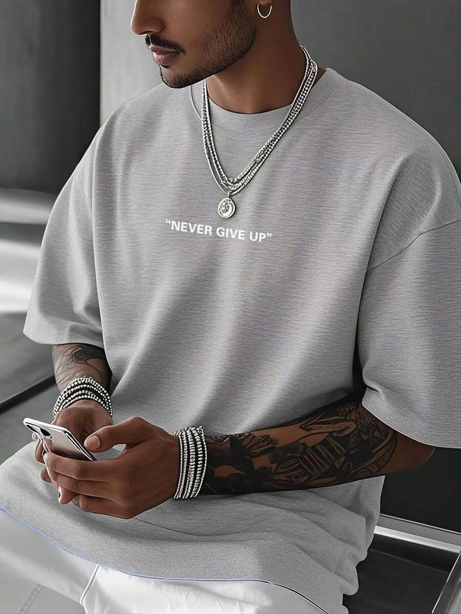 Camiseta informal de manga corta con eslogan estampado para hombre, verano