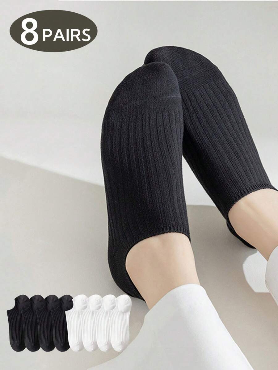 1 par/8 pares de calcetines de tobillo cómodos y suaves minimalistas en blanco y negro para uso cotidiano, verano