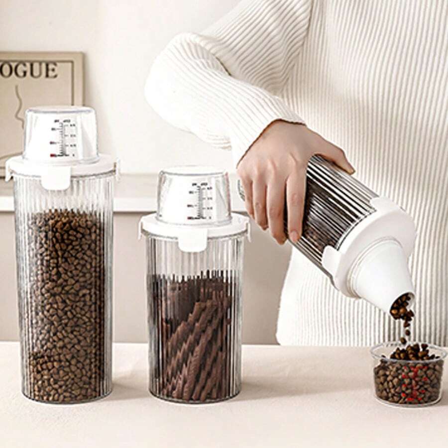 Large Thickened Pet Sealed Storage Tank, Pet Snack Sorting Bottle, Divine Tool, Large Capacity Container With Measuring Cup