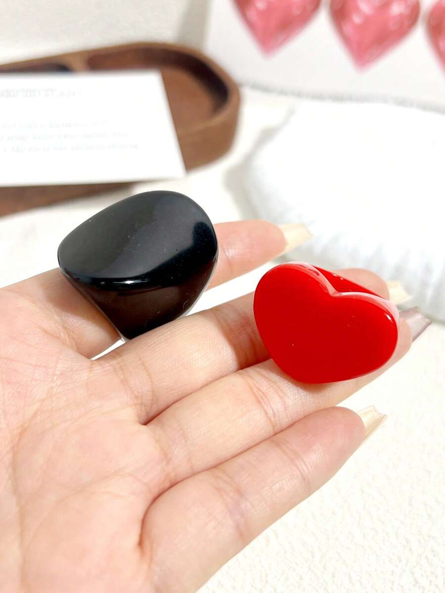 2pcs Minimalist Smooth Textured Wide Asymmetrical Square Resin Rings, Minimalist Style Suitable For Daily Wear