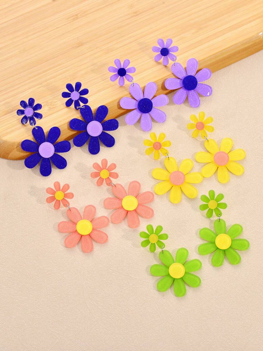 1 Pair Europe&America Brand Personalized 3D Shiny Acrylic Flower Earrings For Women