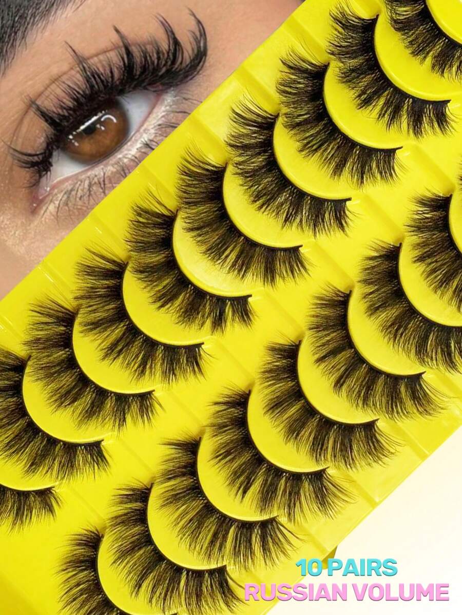 Cílios Postiços 3D Eyelashes Estilo Mangá 16mm Comprimento Cílios de Vison Fadas Espigados em Formato D-Curvados que Parecem Extensão Tiras de Cílios Anime de Olho de Gato Aparência Natural Volume Cílios Postiços Espigados 10 Pares