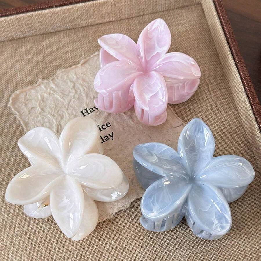 1 pezzo/3 pezzi Fermagli per capelli da donna con motivo marmorizzato, fiore Hibi da 8 cm, accessori per capelli dolci con fiori, fermagli per coda di cavallo, accessori per capelli, fermagli per capelli, pinze per capelli, accessori da spiaggia, fermagli a pinza
