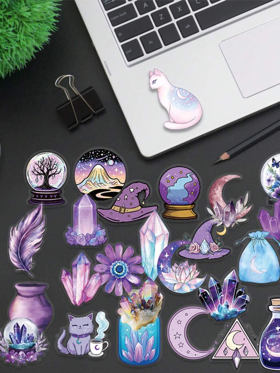 50 Stück Zauber Sticker Set, selbstklebende dekorative Sticker für Aufbewahrungsboxen, Notizbücher, Handyhüllen, Skateboards, Gitarren, Schreibtische, Wände, Geschenke, Schulsachen, Schulanfang
