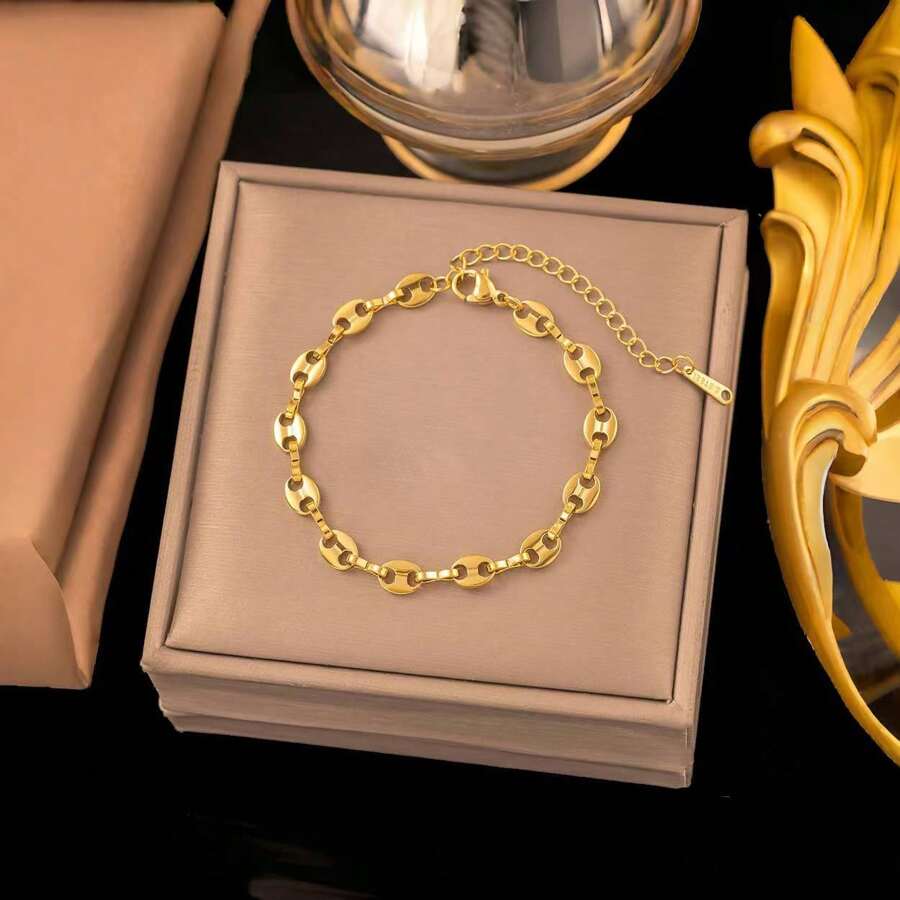 1 Stück Edelstahl Kaffee Bohnen Armband, exklusives 18 Karat Gold Halskette