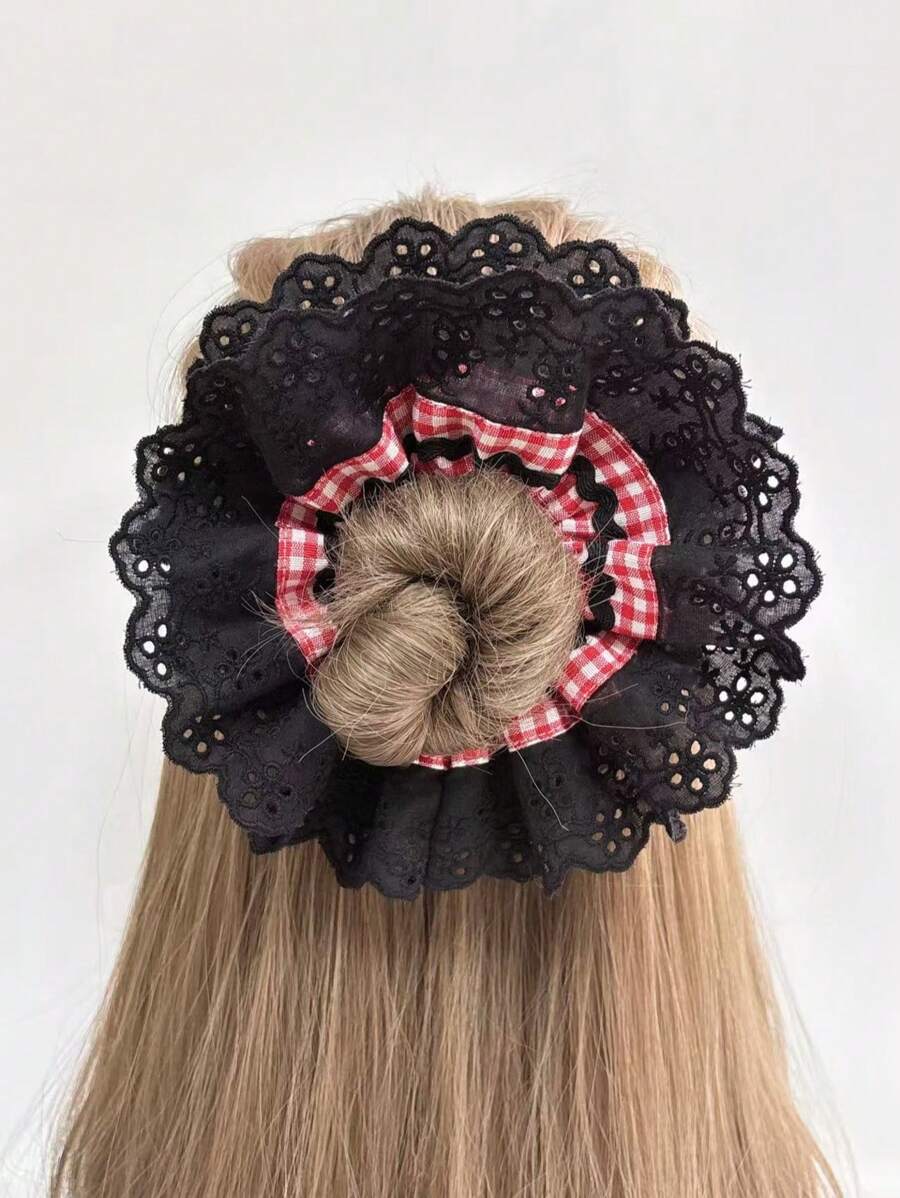 1pc Women/Girls Double Layered White Lace Trim Oversized Hair Scrunchie, Romantic Ballet Style Hair Accessory, Suitable For All Seasons Daily Use Scrunchies Hair Tie