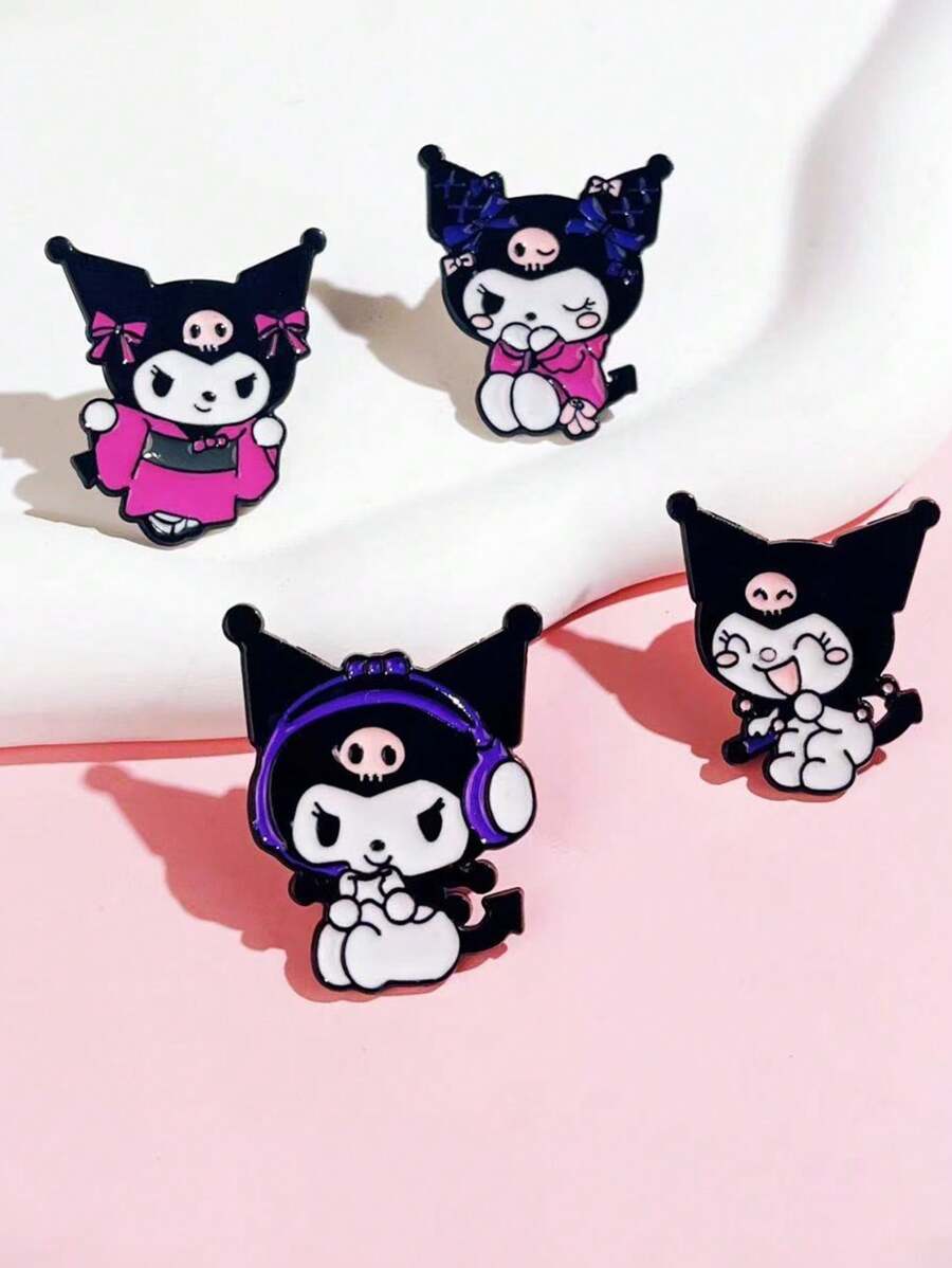 Sanrio Sanrio 1pc/4pcs Kuromi Metal Brooch Enamel Badge, Cute Cartoon Creative Bright And Colorful Oil Drop Alloy Craft, Unisex Backpack Clothing Accessories Holiday Birthday Gift, Personalized Leisure Decoration Commemorative Accessories School