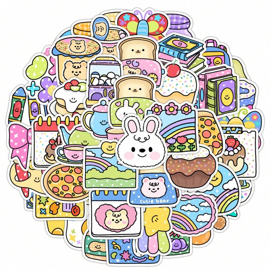 50Pcs Meme Stickers Cartoon Stickers Dessert Stickers Cute Stickers Kawaii Stickers Graffiti Stickers Food Stickers Animal Stickers Vinyl Waterproof For Laptop Phone Car Skateboard Water Bottles Scrapbooking Computer Journaling, School Supplies,Back To School
