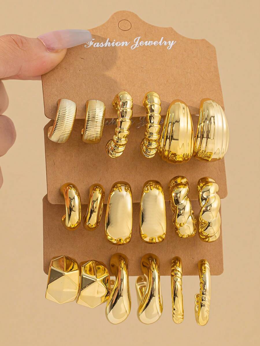 2-18pcs/Set Vintage Geometric Golden Earrings/Eardrop Set, Suitable For All-Year-Round Daily Wear
