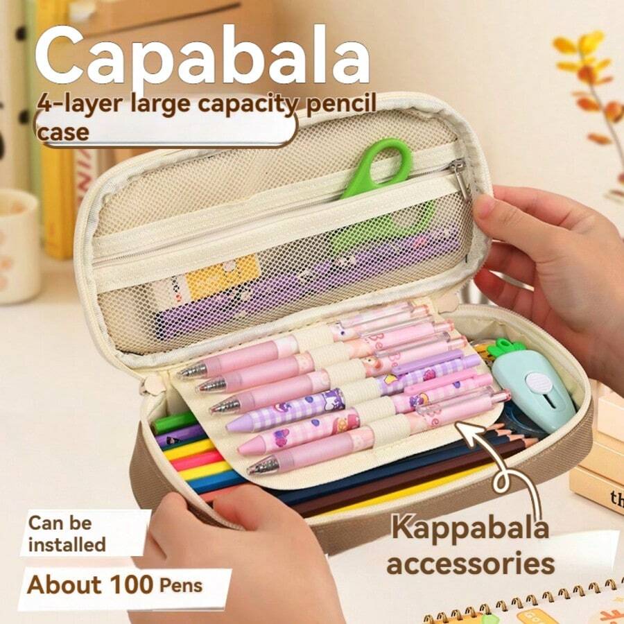 High-End Large-Capacity Pencil Case Simple Multifunctional Bear School Office Storage Stationery Items Multifunctional Canvas Pen Bag Zipper Pencil Case For School, Back To School, School Supplies, Pencil Pouch, School Bag