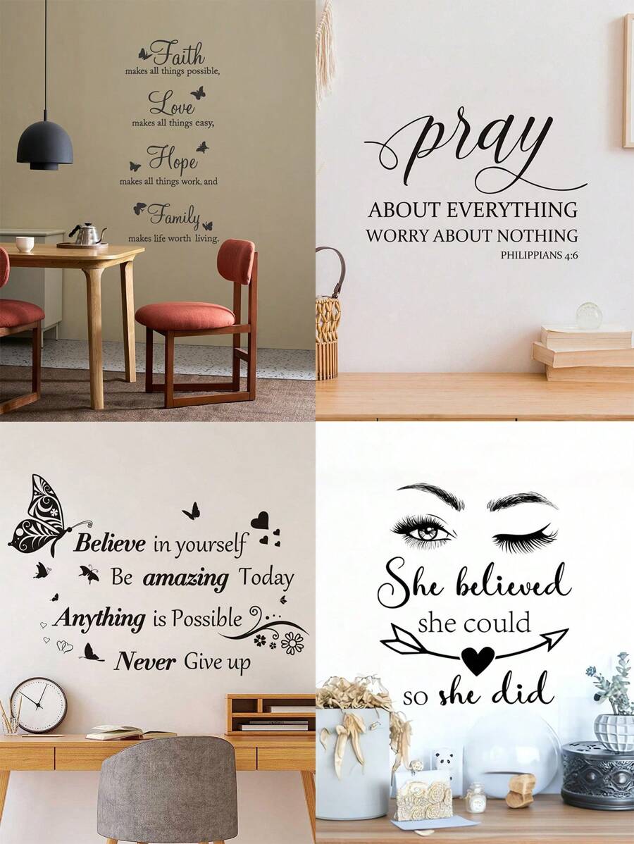 1pc Inspirational Wall Stickers Quotes Letter Wall Art Stickers Motivational Removable Wall Decor Positive Word Butterfly Decals Peel And Stick For Bedroom Living Room Back To School Supplies, Black Wall Stickers, Wall Decal, Vinyl Decal For Home Decorations, Rama Decoration Stickers Gifts Birthday Graduation