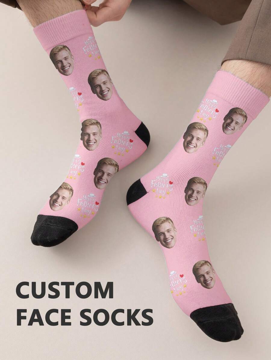 1 paire de chaussettes mi-longues personnalisées pour hommes, avec n'importe quel visage imprimé dessus. Chaussettes personnalisées avec photos, chaussettes moyennes et longues amusantes et personnalisées, convenant pour des occasions telles que la Saint-Valentin