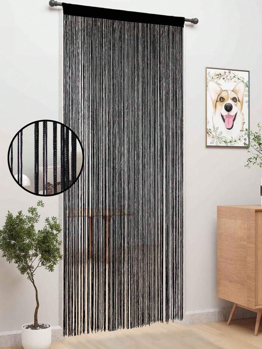 1pc Black Fringe Valance Curtain, Boho Tassel Door Curtain, Room Divider Backdrop For Party, Wedding, Kitchen, Hallway Decor