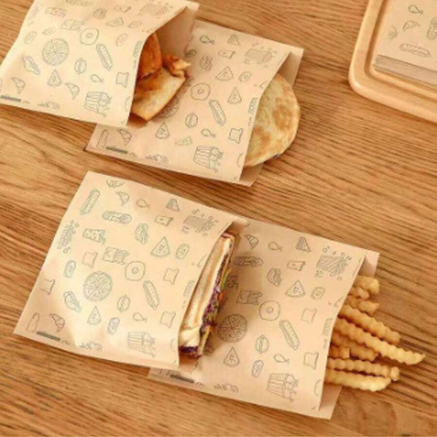 25/50/100pcs Brown Food Sealed Bag, Oil-Proof, Self-Adhesive Storage Bag, Packaging Bag, Sandwich, Bread, Hamburger, Chips, Packaging Bag, Outing, Picnics, Food Self-Adhesive Packaging, Storage Bag, Sandwich Packaging Bag, Chip Packaging, Fried Chicken Packaging Bag, Roasted Chicken Packaging Bag, Food Greaseproof Paper, Pancake Bag