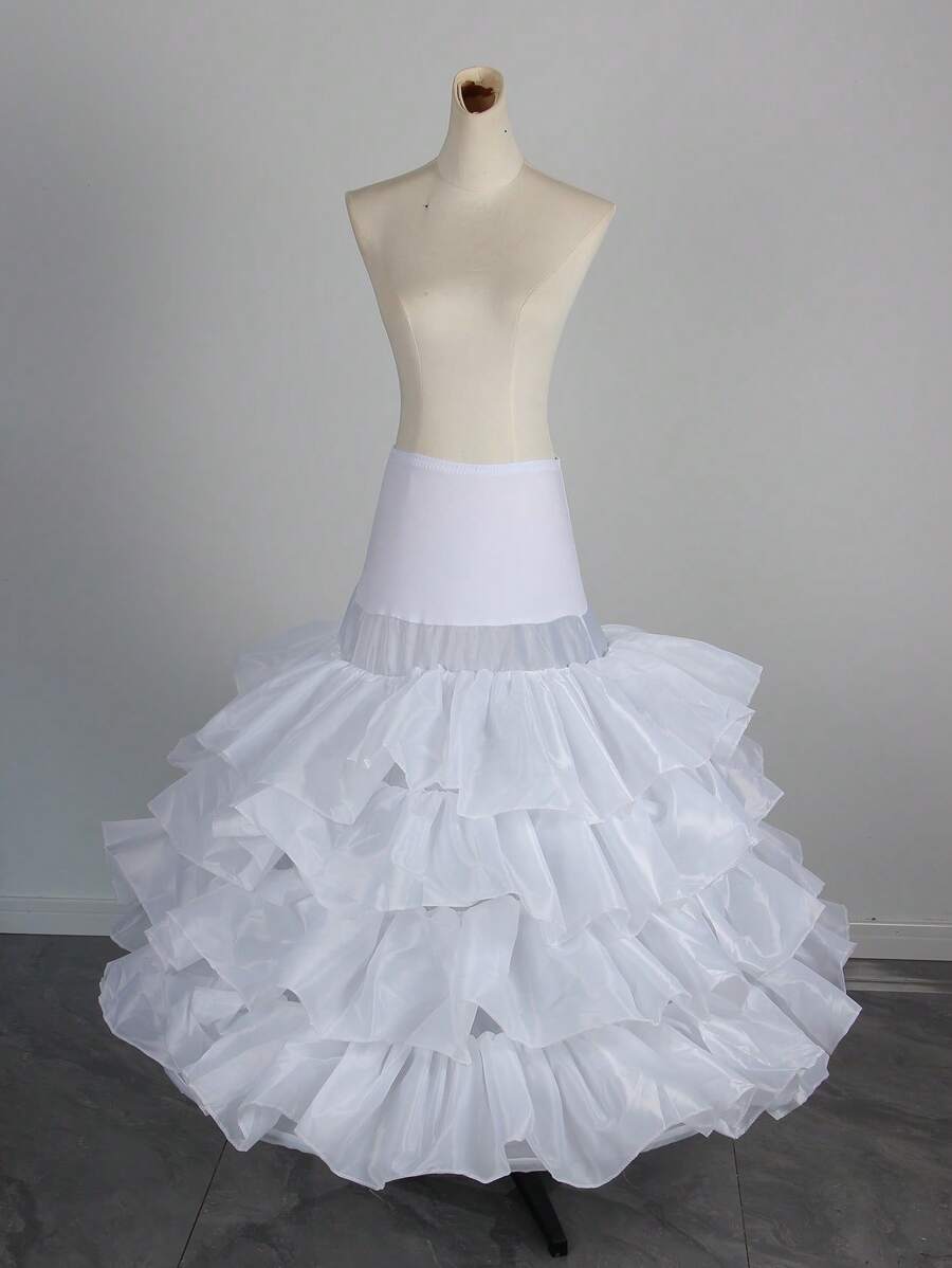 Lolita Ruffle Dress Crinoline Petticoat, 4-Layer Elastic Waist Design, White Color, For Wedding Bridal Dress
