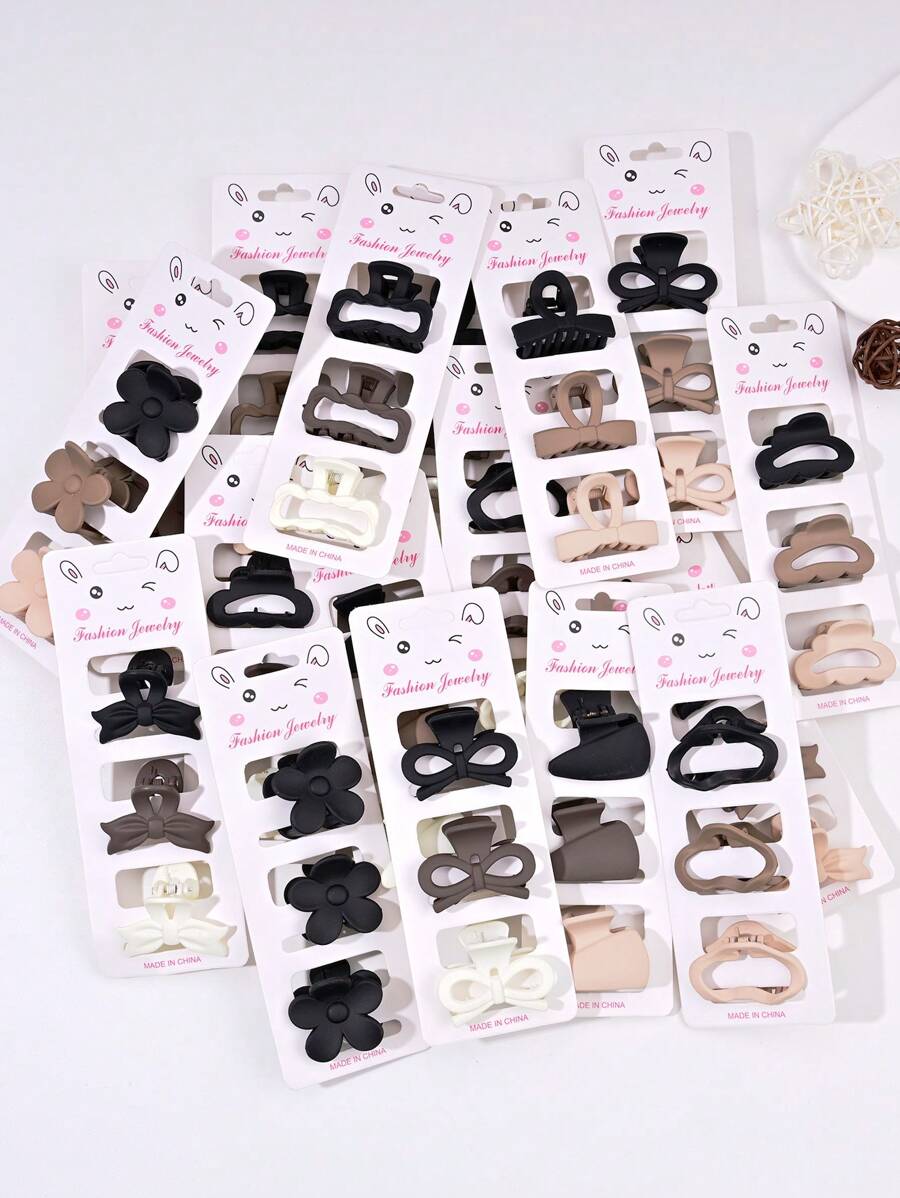3PCS Solid Color Casual Retro ABS Plastic Women's Hair Clips, Bow, Flower, Cloud Shape, Front Bangs & Ponytail, Suitable For All Seasons Hair Claw Claw Clips Hair Jaw Clip Hair Clamps