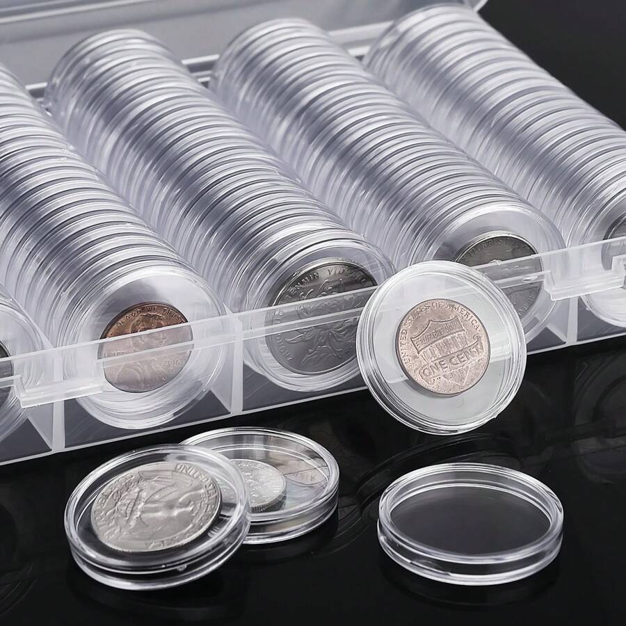 100 Pieces Of 30mm Coin Capsules With Transparent Plastic Silver Dollar Holders, Suitable For Collectors With Circular Coin Protective Covers, With Storage Boxes, Suitable For Morgan Silver Dollar Collection Items