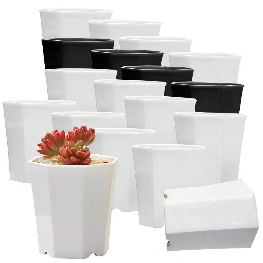 10pcs 7cm Octagonal White Flowerpot Plant Nursery Pot Table Succulent Plant Mini Planting Flowerpot Balcony Office Desktop Plant Decoration
