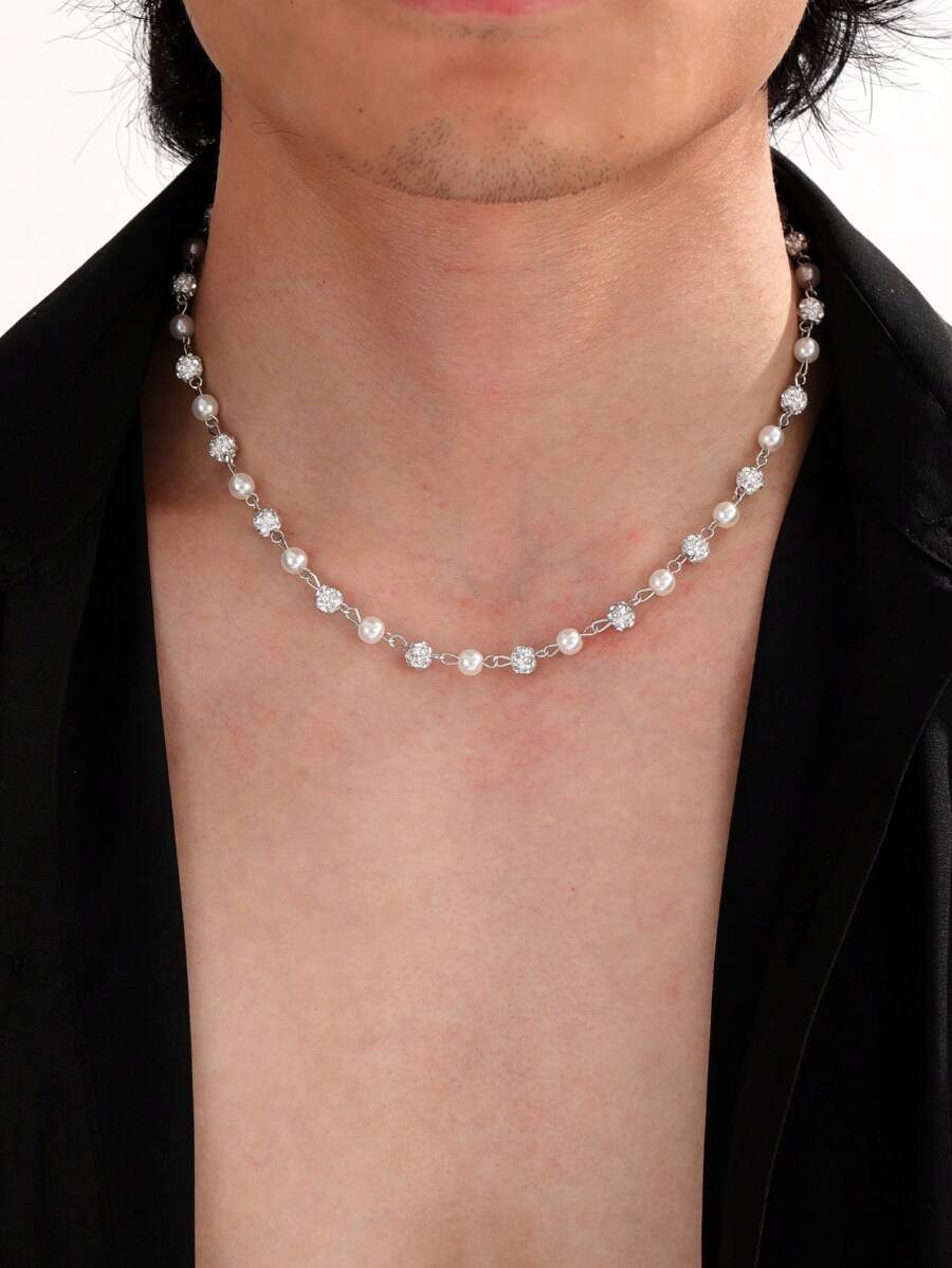 1 pièce Collier à strass et perles de style punk simple et , à porter au quotidien ou à offrir à des amis lors d'occasions spéciales