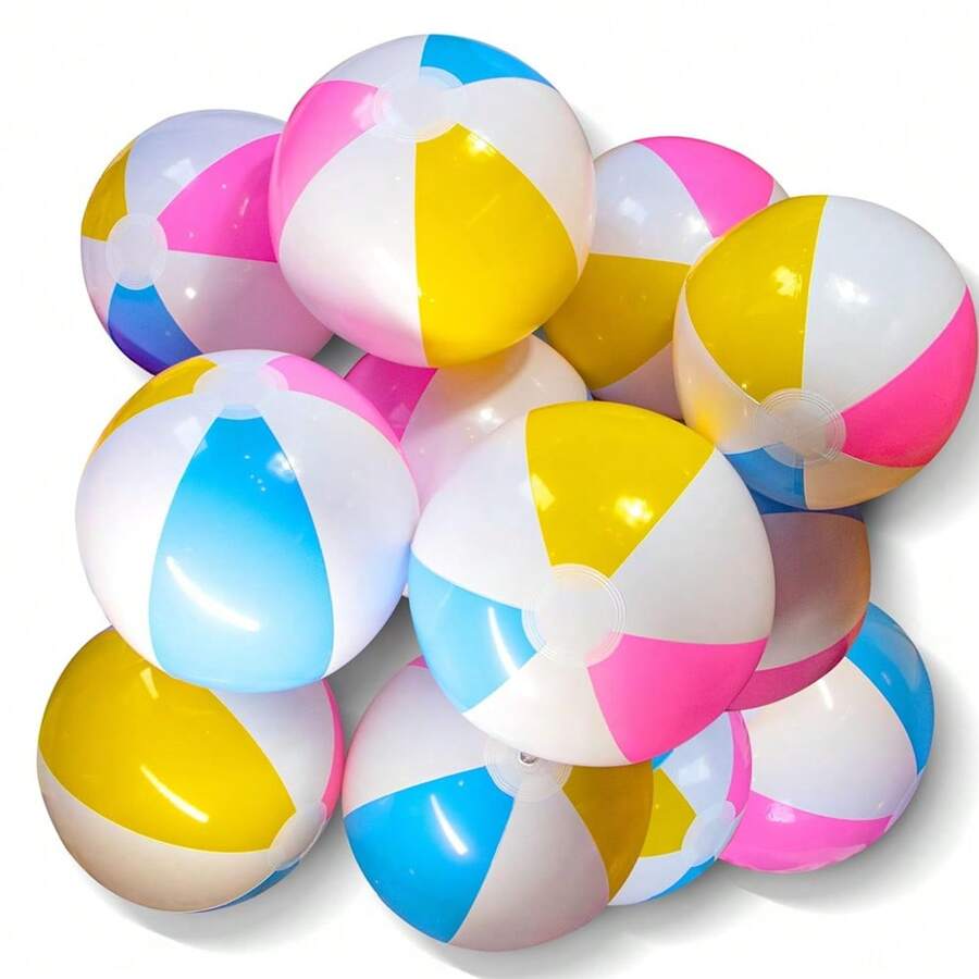 10pcs 4-Color PVC Inflatable Beach Balls, Suitable For Summer Beach, Swimming Pool Party Supplies, Gifts, Festival Birthday Home Decoration, Fun Floating Inflatable Balls