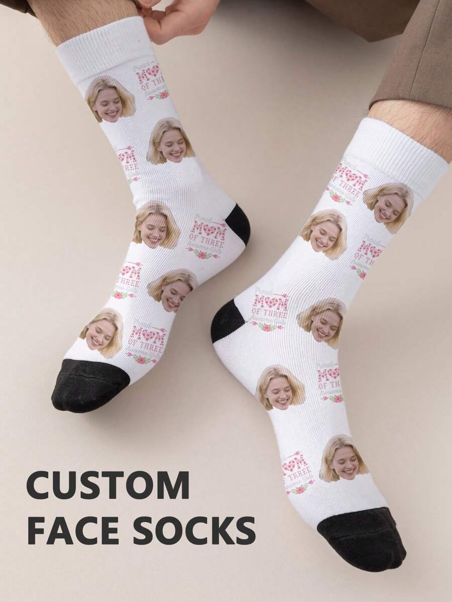 1 paire de chaussettes mi-longues pour femmes avec visages personnalisés. Chaussettes personnalisées avec photos, chaussettes amusantes et personnalisées de longueur moyenne et longue, conviennent pour des occasions comme la Saint-Valentin, les anniversaires et les cadeaux.