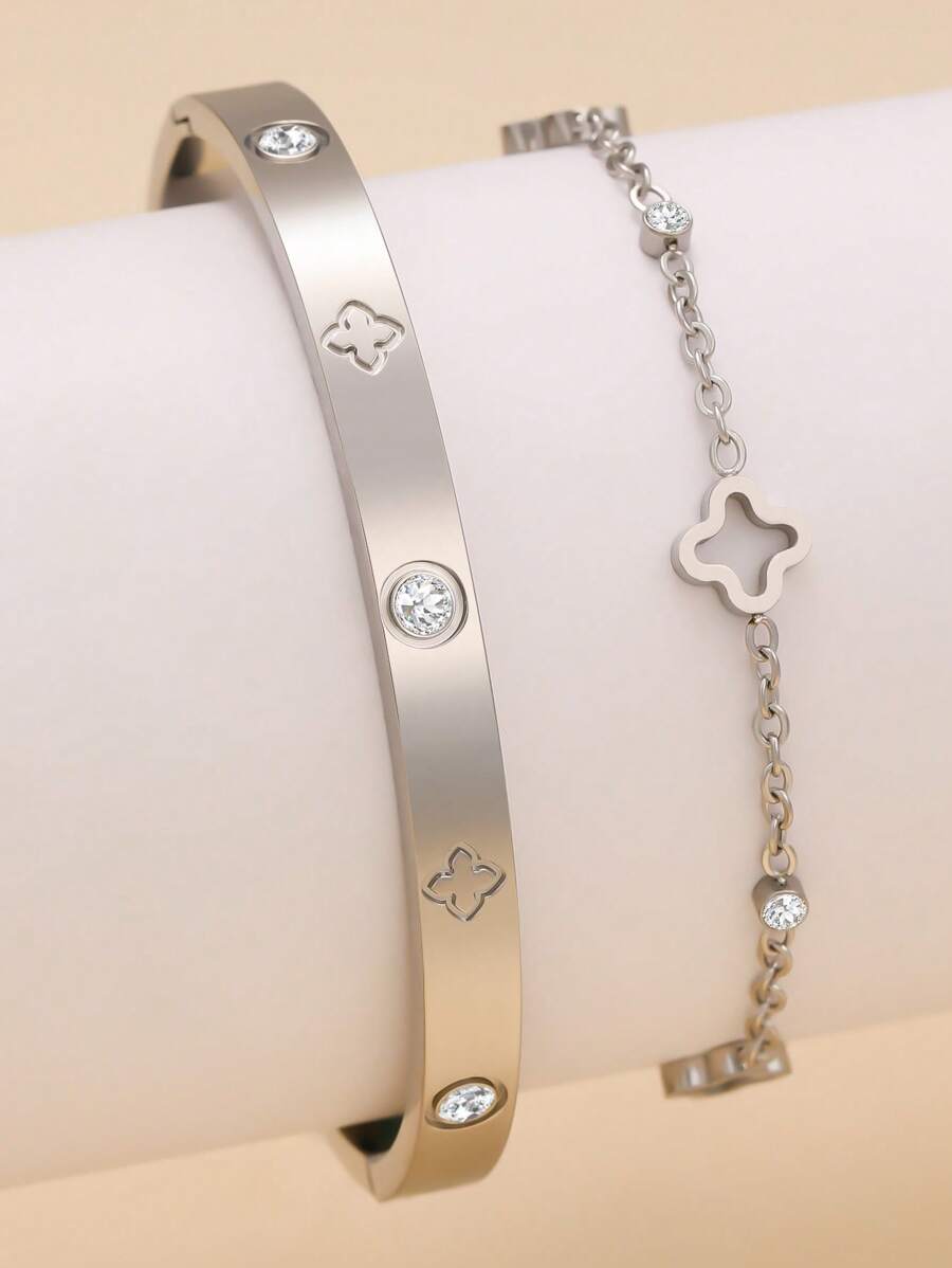 Vintage Bracelet & Bangle Sets, Suitable For Women's Daily Wear, Clover Design Gifts, Multiple Styles Of Clover Charms To Choose From