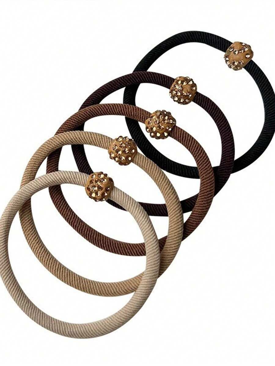 9pcs Brown Textured Crystal Elastic Hair Ties, Elegant Simple Everyday Versatile High Elasticity Scrunchies For Ponytail & Bun