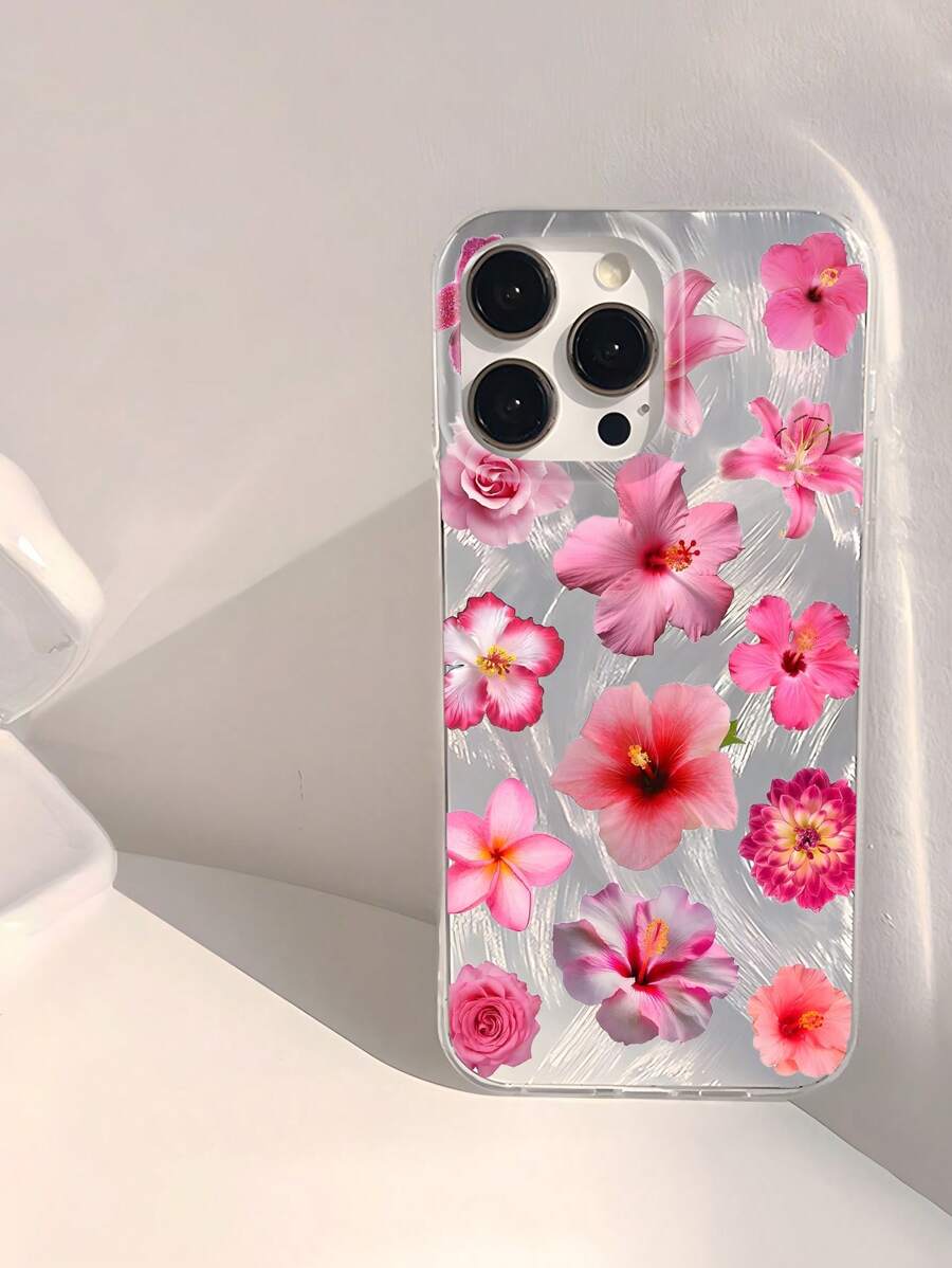Flower 1pc Fashionable Floral Pattern Waterproof Anti-Fingerprint Anti-Scratch Transparent IMD Glossy Smooth Phone Case Compatible With IPhone Apple 16/16 Plus/16 Pro/16 Pro Max