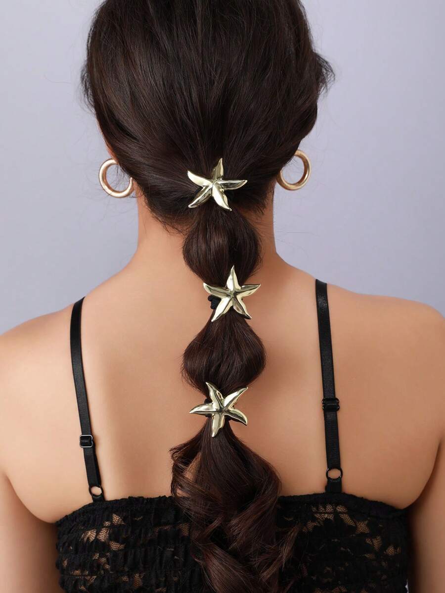 3/2/1 Stücke Ozeanmotiv Metall Seestern Haargummis, Zinklegierung Pferdeschwanz Halter Haargummis Haargummibänder Scrunchies Haarband Haargummi