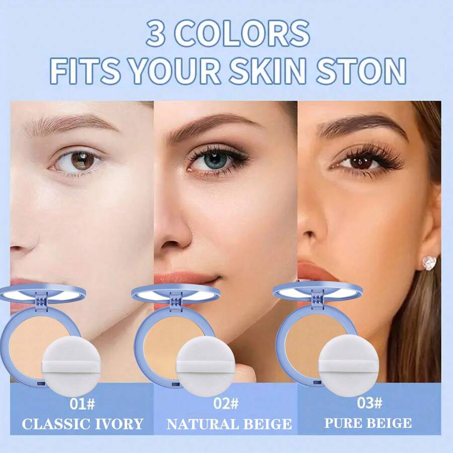 Polvo compacto multicolor, de larga duración, resistente al agua y al sudor, control de grasa, ligero, transpirable, apto para todos los tonos de piel, incluye borla, regalo ideal para maquillaje natural