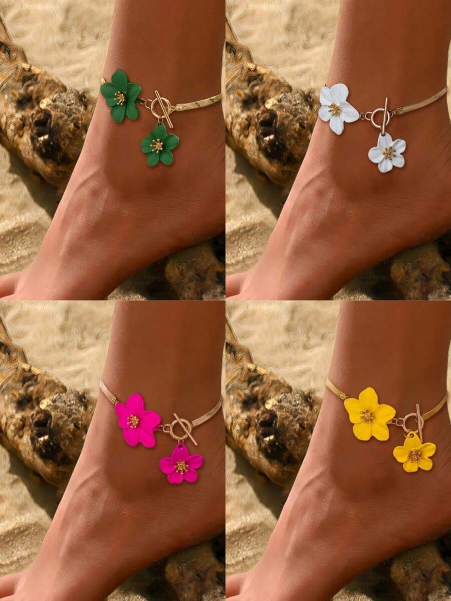1 Set modischer, kreativer, asymmetrischer, farbverlaufender 3D-Blumen-Anhänger-Halskette, Ohrringe, Knöchelkette, elegant und vielseitig für den täglichen Gebrauch, Festivals, Partys, Zusammenkünfte, Anlässe