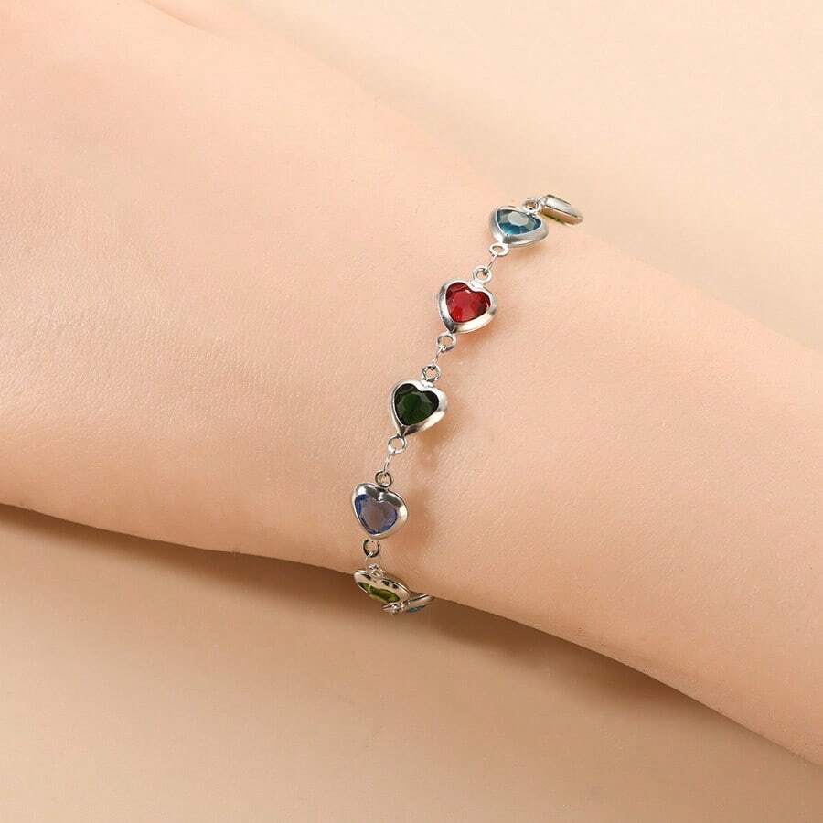 Mehrfarbiges Zirkonia-Herz-Armband, Legierungs-Dopamin-Herz-Ketten-Armband, Schmuck