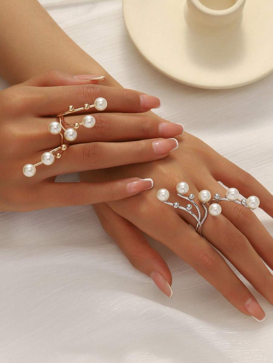 1pc European And American Fashion Faux Pearl Geometric Ring, Personalized Exaggerated Creative Finger Ring