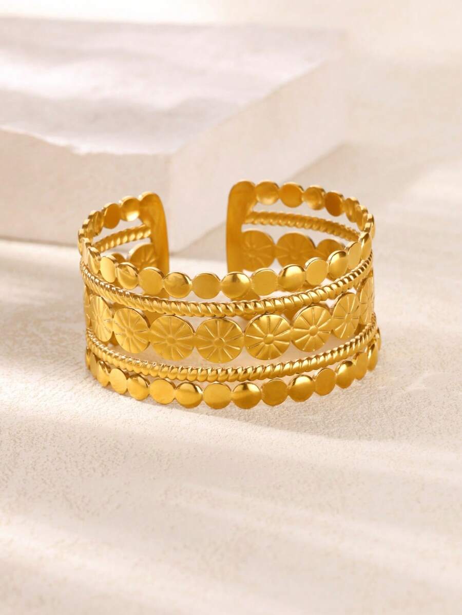 1PC Stainless Steel Multi-Layer Sun Bracelets For Women Gold Color Opening Sun Bangle Wedding Party Classic Jewelry Gift